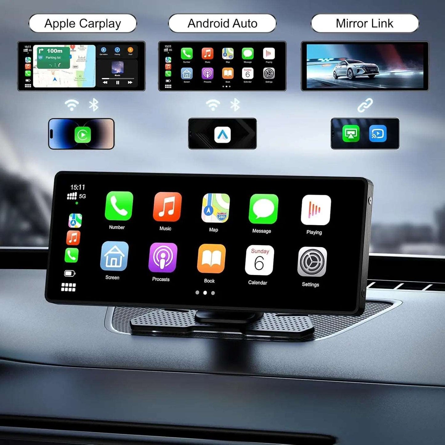 Apple Carplay / Android Auto tilläggs-skärm • Passar alla Bilar